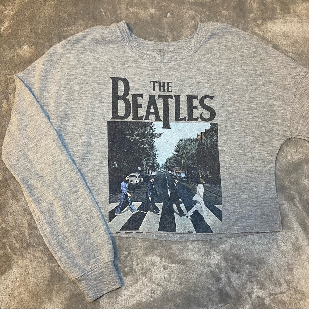 Grey Cropped “The Beatles” Long Sleeve Shirt